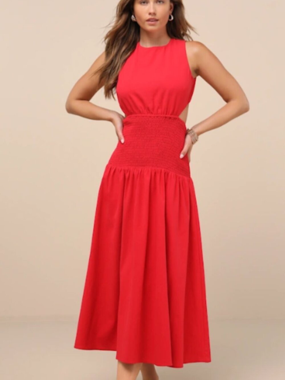 Lulus Melina Red Backless Drop Waist Midi Dress - Size L - Picture 2 of 2